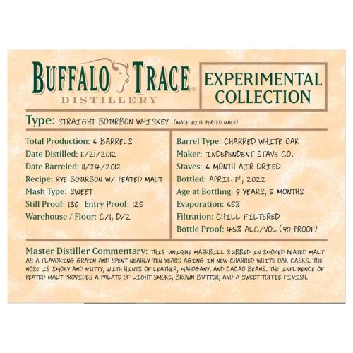 Buffalo Trace Experimental Collection Straight Bourbon Whiskey Made With Peated Malt