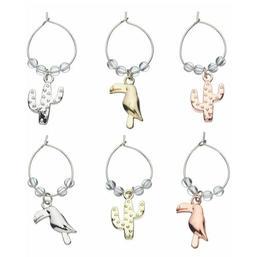 BarCraft Tropical Wine Charms (Cactus & Toucan), Set of 6