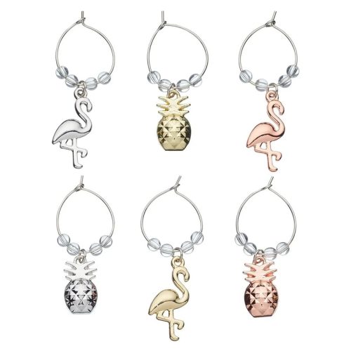 BarCraft Tropical Wine Charms (Pineapple & Flamingo), Set of 6